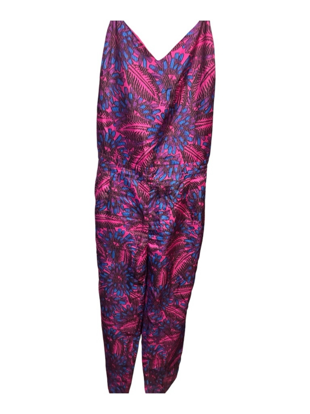 J. Crew Pink and Blue Floral V-Neck Jumpsuit